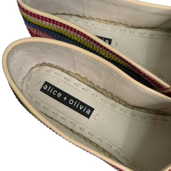 Alice + Olivia Espadrille Dalyn Platform Shoes 8 Crystal Rainbow Striped Slip On - Picture 9 of 12